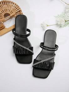 Dép đế bằng kim cương đen mùa hè và mùa thu mới cho nữ - Dép xăng đan thường ngày phong cách Pháp thời trang đi biển & ngoài trời - màu đen - Xem 7