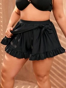 SHEIN Swim Curve Summer Beach Plus Size Swim Skirt Decorated With A Bow And Ruffled Hem - Black - View 4