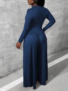 Slaydiva Ladies' Solid Color Casual 2-Piece - Navy Blue - View 2