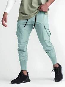 Manfinity Homme Men'S Plus Size Cargo Pants With Zipper Decorated & Elastic Cuff - Mint Green - View 1