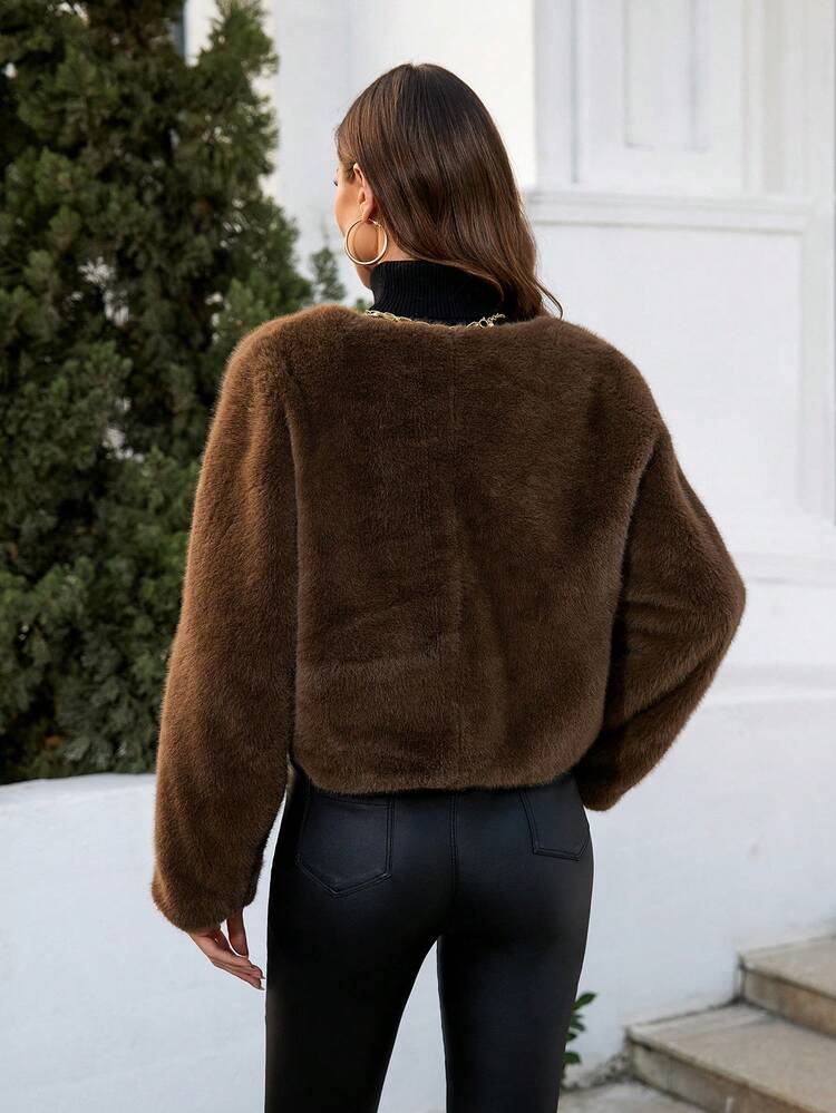 Ladies' Plush Pu Leather Patchwork Jacket Fall Cloth For Women