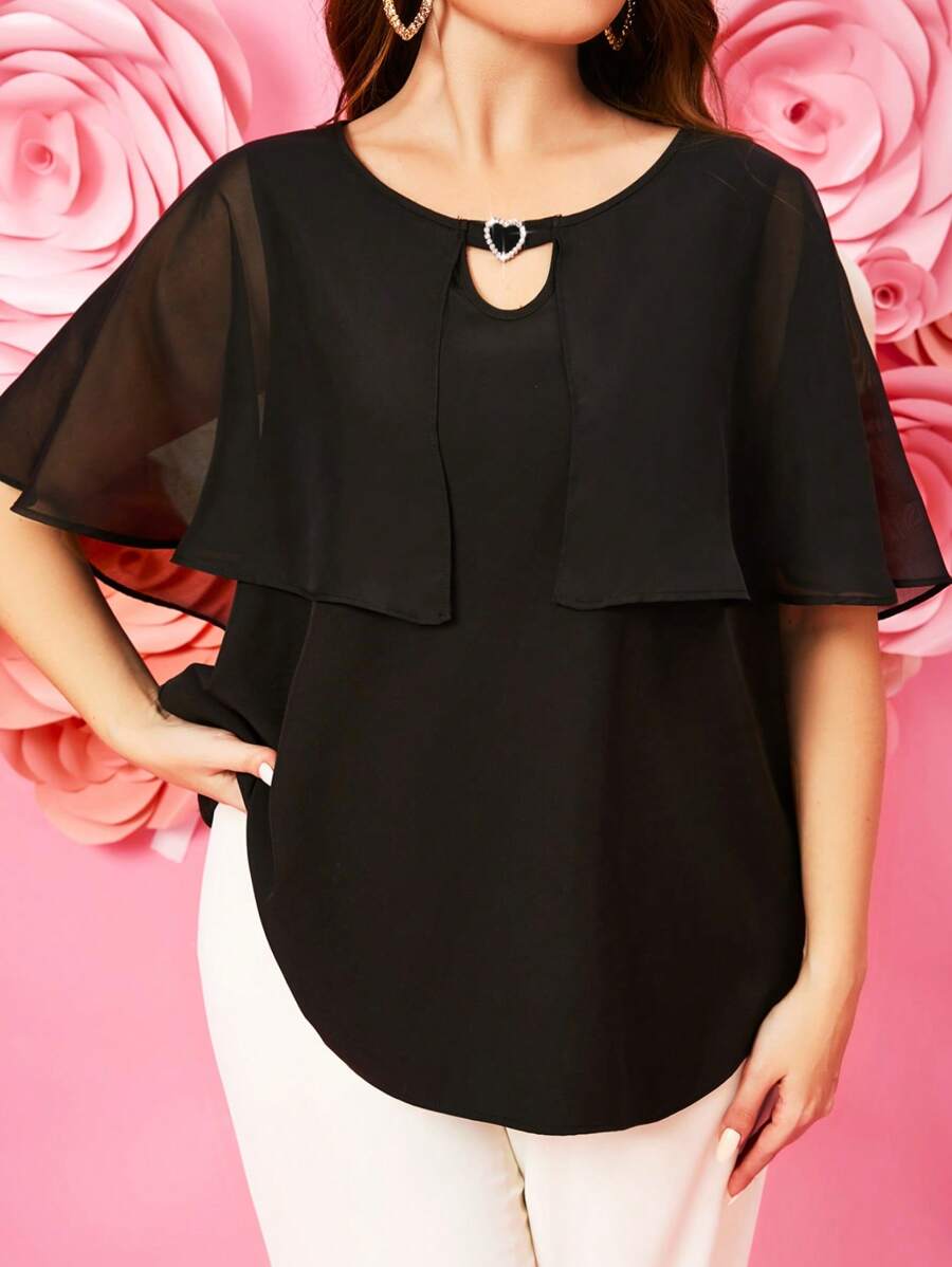 SHEIN Clasi Kích thước lớn Của phụ nữ Hai lớp Áo sơ mi Với Hình trái tim Đồ trang trí - màu đen - Xem 1