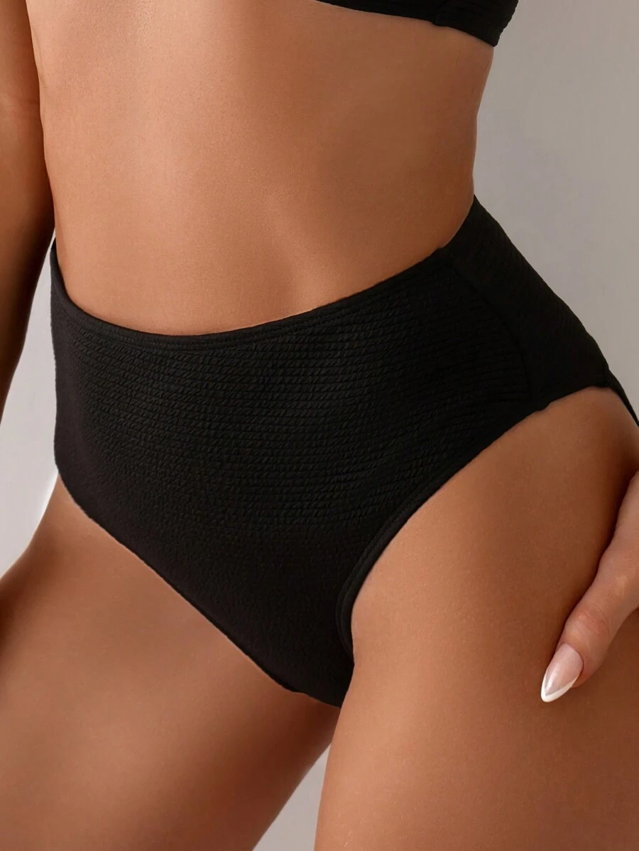 夏季纯色女士纹理图案泳裤 - 黑色 - 查看 1