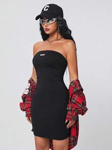 SHEIN EZwear 2 Miếng Thon gọn Quây Đầm - màu đen - Xem 5