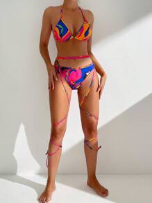 SHEIN Swim Women's Two-Piece Bikini Set With Random Print Summer Beach - Multicolor - View 4