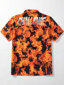 Teen Boys' Casual Street Flame & Letter Printed Shirt