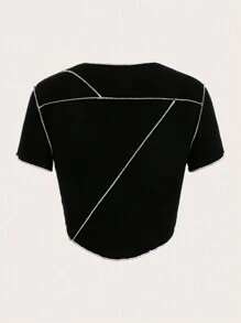 SHEIN ICON 3 件装夏季三色拼布不对称下摆紧身短袖 T 恤带罗纹边缘（3 件装） - 彩色 - 查看 12