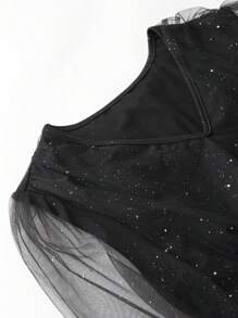 Zolique Women's Mesh Spliced Silver Foil Print Dress - Black - View 7