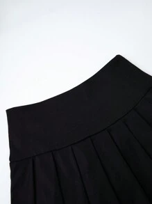 Sweetra Solid Color Casual Pleated Skirt - Black - View 5