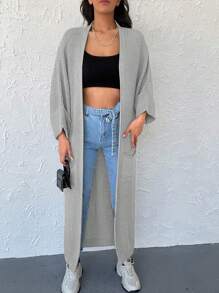 RueChic Dual Pocket Batwing Sleeve Duster Cardigan - Beige - View 5