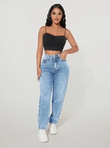 EURMUSE Quần Jeans Ống côn có Khóa Kéo Thường Ngày - Màu xanh nhạt - Xem 5