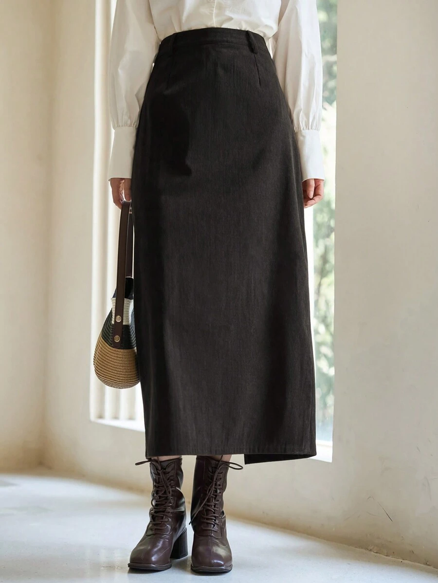 DAZY Women's Casual Commuter Solid Color A-Line Skirt,Fall Clothes Winter Women Skirts - Black - View 1