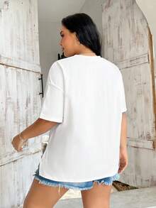 CovetEZ Của phụ nữ Kích thước lớn Màu thuần Thả vai Áo thun - trắng - Xem 2