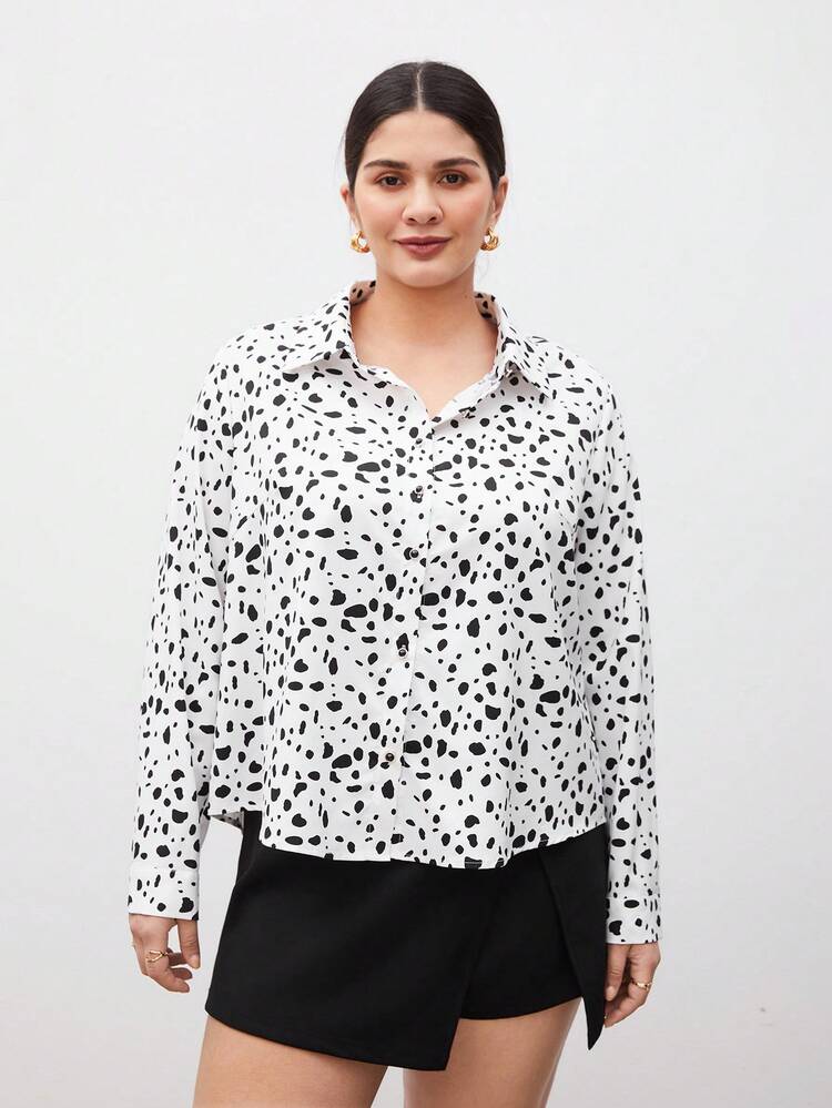 Plus Size Women's Full Printed Long Sleeve Shirt