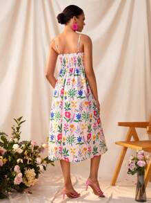 Miriam Omar Vestito da donna stile boho-chic, con stampa floreale, abito da sera elegante, ideale per vacanze, feste, primavera, festival, rave, Ibiza, balli di fine anno, brunch, tea festa