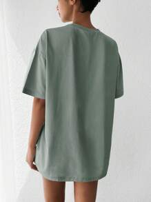 Cottnline Cotton Tropical Print Drop Shoulder Tee