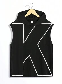 SHEIN 男孩休閒寬鬆字母印花連帽背心