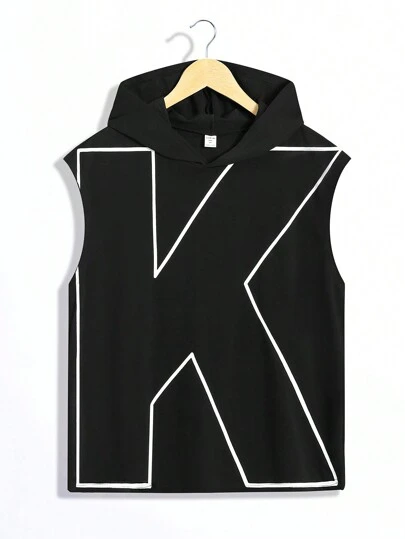 SHEIN 男孩休閒寬鬆字母印花連帽背心