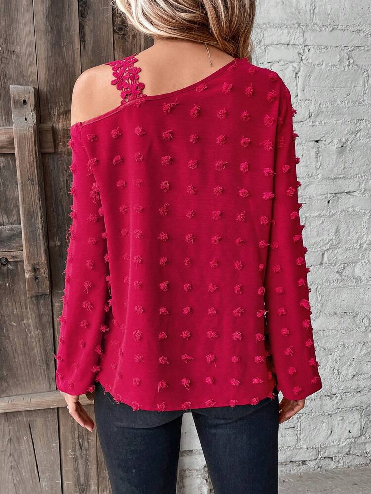Women's Swiss Dot Asymmetrical Collar Shirt