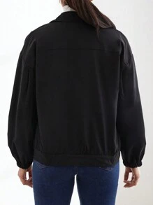 EURMUSE Flap Pocket Drop Shoulder Jacket - Black - View 2