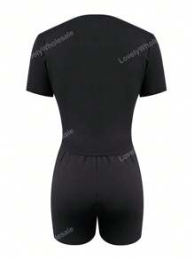 LovelyWholesale 2pcs/Set Women Heart Rhinestone Decorated Short Sleeve T-Shirt And Shorts