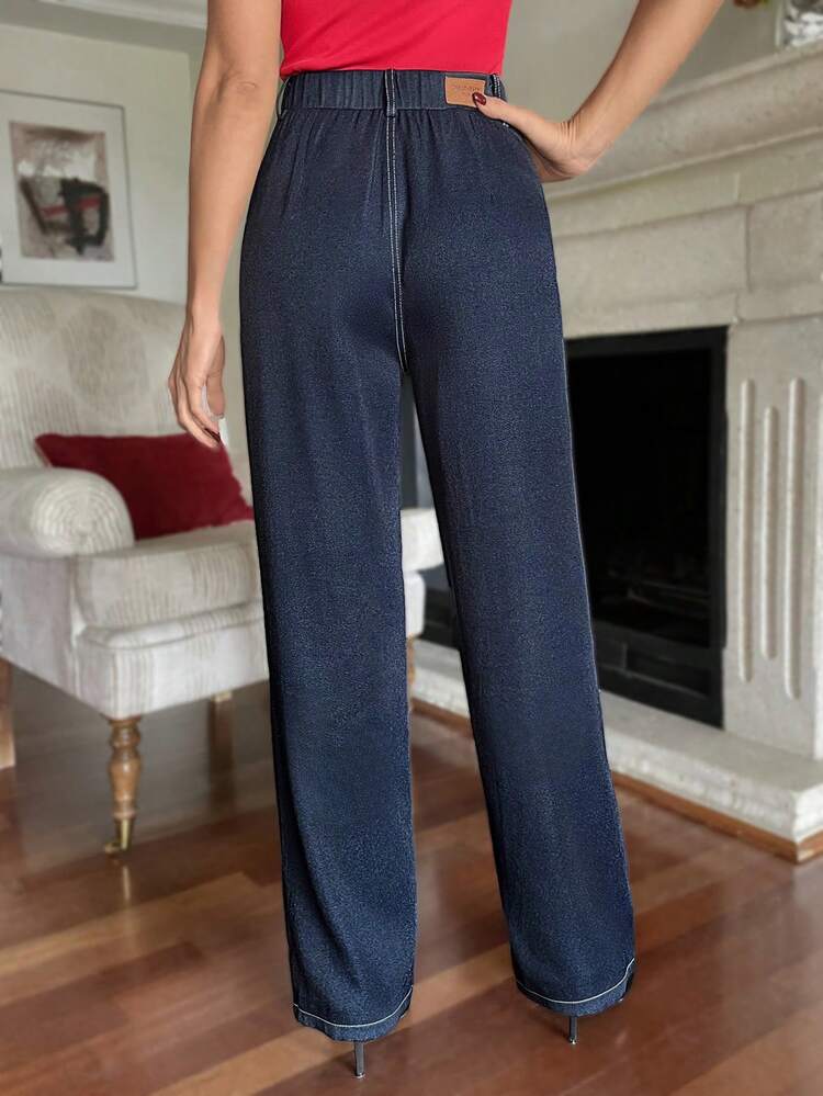 Casual Versatile Commuter Straight Leg Jeans-Look Pants Winter