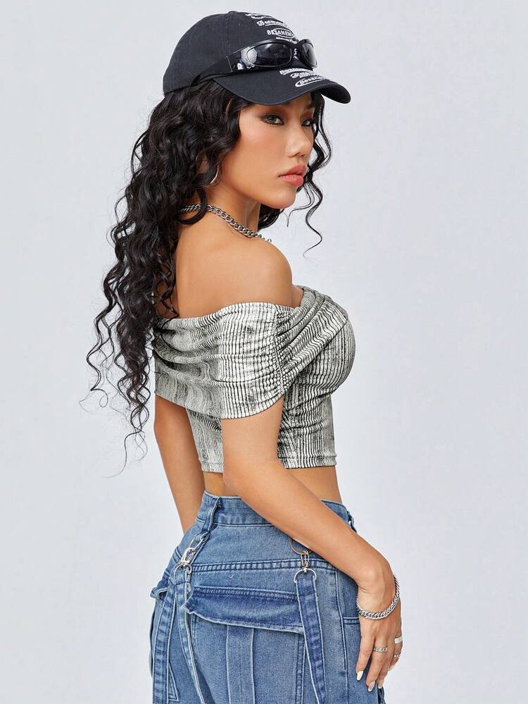 Off-The-Shoulder Women's T-Shirt With Patch Design