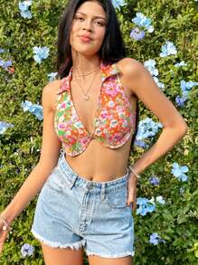 Soleia 女式露背短款短上衣，碎花印花