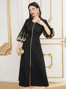 Modelyn 女士前拉链褶裥长款晚礼服 - 黑色 - 查看 5