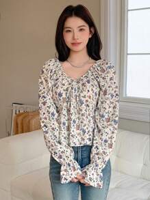 DAZY 女士花朵印花荷葉邊衣服配蘭頓袖 - 彩色 - 查看 4