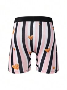Men's Heart Striped Boxer Shorts - Baby Pink - View 2