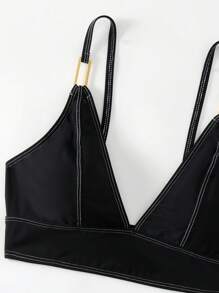 SHEIN Swim Women's See-Through Deep V-Neck Bikini Set With Spaghetti Straps Summer - Black - View 6