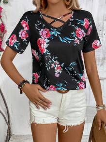 SHEIN LUNE 印花女士短袖t恤 - 黑色 - 查看 3