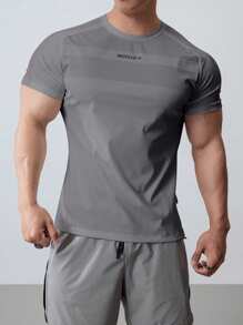 Manfinity Sport Corelite Camiseta deportiva básica de manga raglán con gráfico de letra estilo novio, parte superior transpirable para gimnasio - Gris - Ver 3