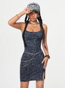 Coolane Women's Sleeveless Bodycon Slit Front Dress For Spring And Summer - Grey - View 1