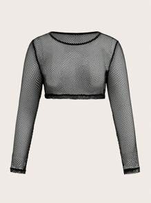 SHEIN EZwear 大码透明网眼上衣 - 黑色 - 黑色 - 查看 1