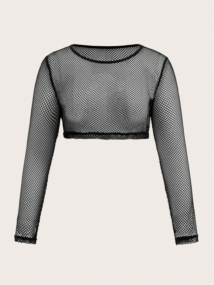 SHEIN EZwear 大码透明网眼上衣 - 黑色 - 黑色 - 查看 1