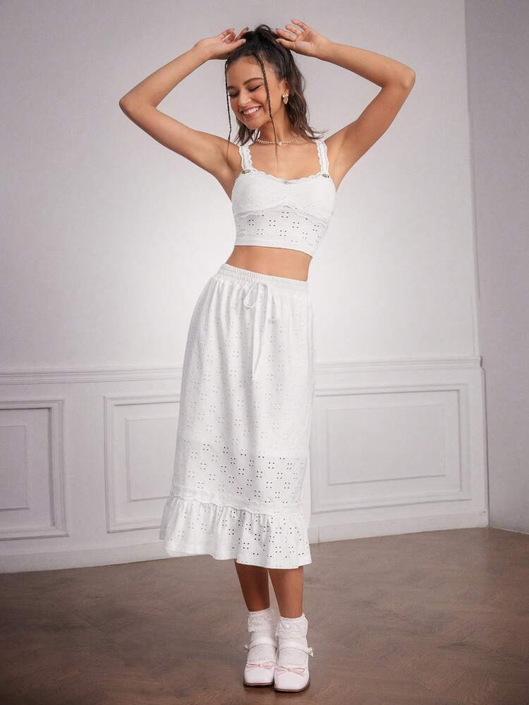 Women's Lace Patchwork Cami Top And A-Line Skirt Set