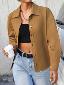 EURMUSE Shirt mit Drop Shoulder Tasche Flicken, Knopf vorne,