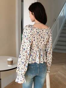 DAZY 女士花朵印花荷葉邊衣服配蘭頓袖 - 彩色 - 查看 2