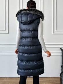 EURMUSE Hooded Padded Vest Jacket With Collar - Blue - View 2