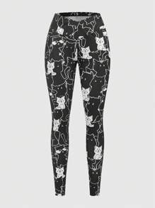 ROMWE Kawaii Của phụ nữ Thon gọn Mèo In Xà cạp - màu đen - Xem 1