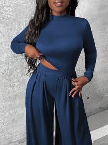 Slaydiva Ladies' Solid Color Casual 2-Piece - Navy Blue - View 6