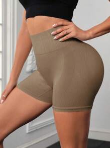 SHEIN Velisys 4pcs Solid Wideband Waist Sports Shorts Workout Legging Shorts Stretchy ShortsWomen Sweat Short, Gym Short, Biker Short