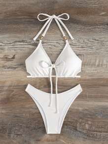 SHEIN Swim Women's Solid Color Bikini Set, Bikini Set Swimwear Bathing Suit Beach Outfit Summer Vacation Summer Beach