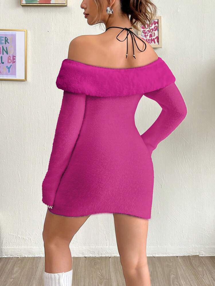 Women's Open Shoulder Long Sleeve Sweater Dress