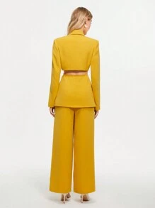 BizChic Của phụ nữ Màu thuần Ngực đơn Dài Áo vest Bộ đồ - Màu vàng - Xem 2
