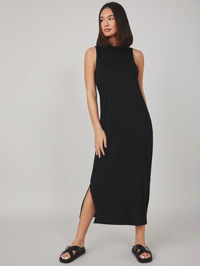 SHEIN BASICS Vestido unicolor bajo con abertura