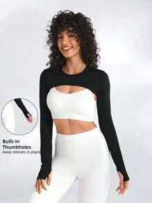 Menodora SHEIN Sport 1pc Long Sleeve Crop Top Athletic T-Shirt Fitted Shirt