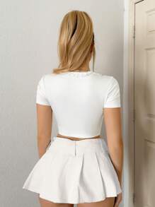 Sweetina Y2k Summer Lace Trimmed Close-Fitting Tie Front White T-Shirt